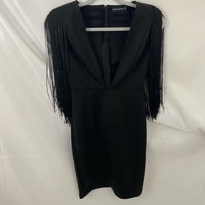 Tassel deep plunge mini dress